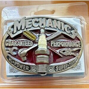 1982 Mechanic Spark Plug Metal Belt Buckle Great American Buckle Co Enamel USA
